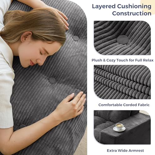 Image of MAXYOYO 79 inch Loveseat Sofa Couch for Small Spaces, Upholstered Boneless Cloud Couch for Apartment Bedroom, 2-Seater Love Seat Floor Modern Sofa with Pillows, No Assembly Required, Dark Grey