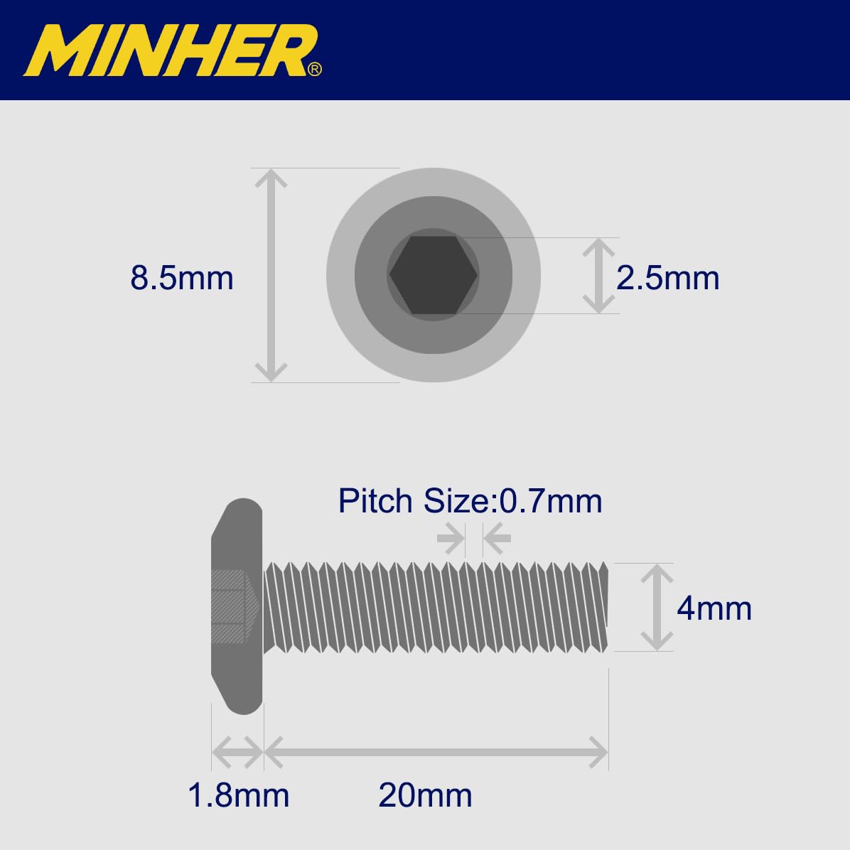 MINHER M4 x 20mm 20Pcs Flat Head Hex Socket Cap Screws Bolts, Furniture Bolts, 304 Stainless Steel 18-8, Full Thread (with Hex Spanner) - Image 2