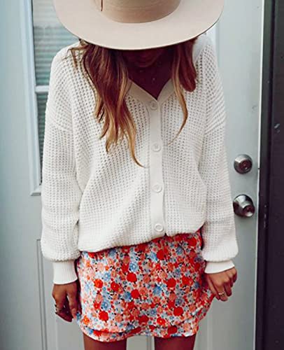 QUALFORT Cardigan Sweaters for Women 100% Cotton Button-Down Oversized Knit Outerwear Fall Tops for Women 20253