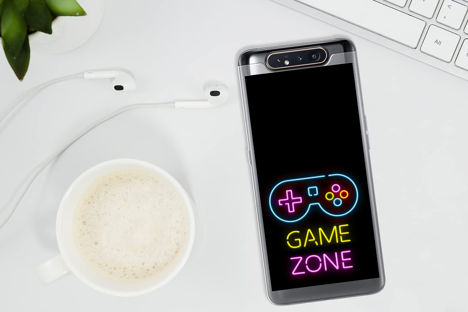 MuchoWow Funda para Samsung Galaxy A80 - Mando - Juego - Neón - Negro - Citas - Zona de Juegos - Funda de Silicona/Funda Blanda para teléfono móvil