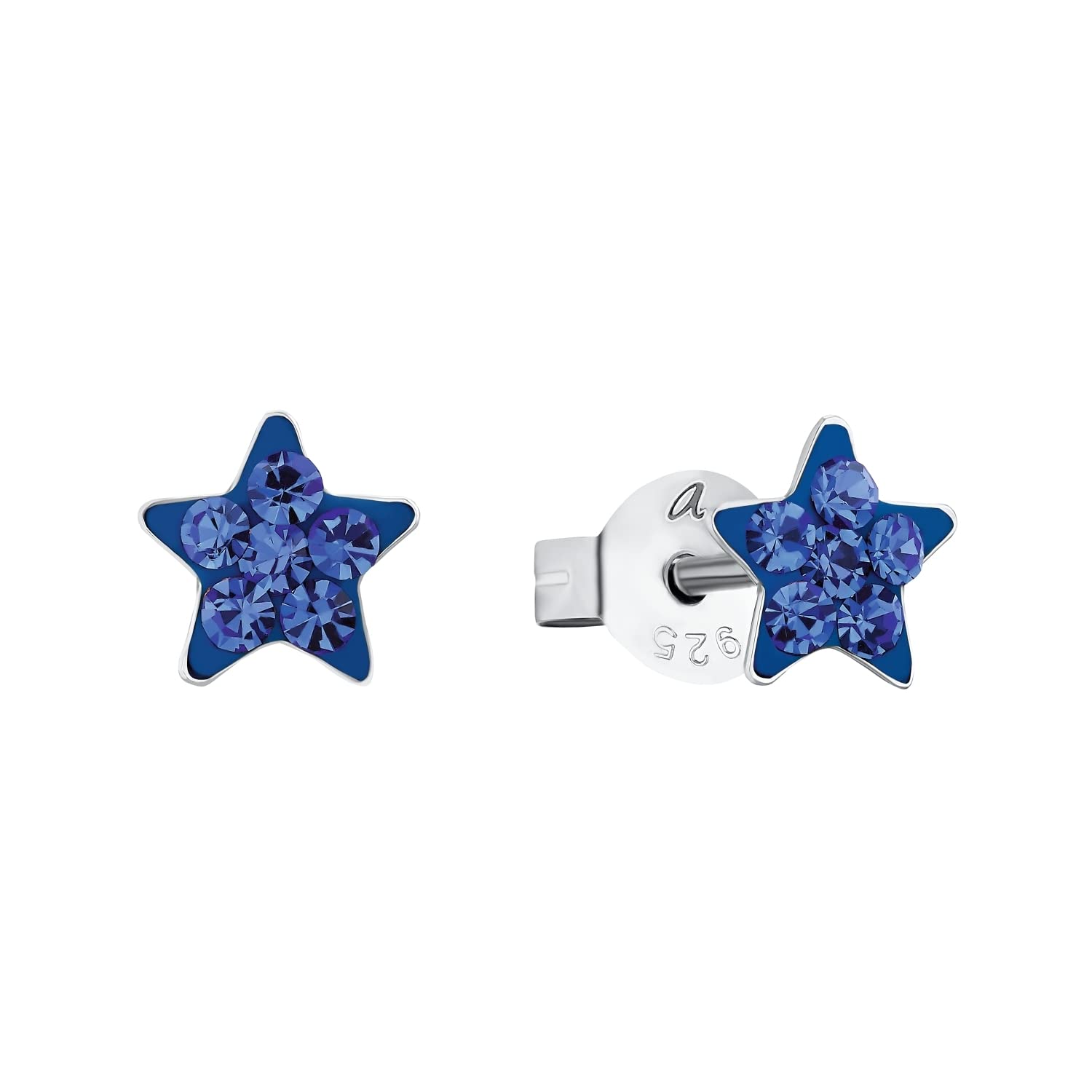 Amor stud earrings 925 sterling silver girls' children's earrings, with crystal glass, 0.6 cm, silver, star, comes in jewelry gift box