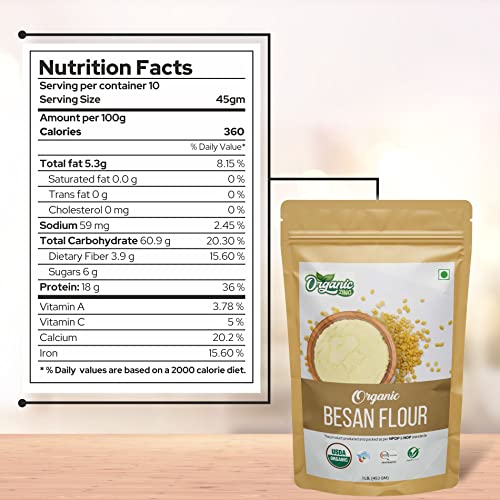 Image of Organic Zing Besan Flour also known as Chickpea Flour, Bengal Gram Flour or Garbanzo Bean Flour |Vegan| Product of India (Chana Besan + White Rice Flour)