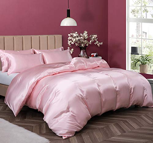 P Pothuiny 3 Pieces Satin Duvet Cover Twin/Twin Xl Size, Luxury Silky Like Blush Pink Duvet Cover Bedding Set With Zipper Closure, 1 Duvet Cover + 2 Pillow Cases (No Comforter) #TOP2