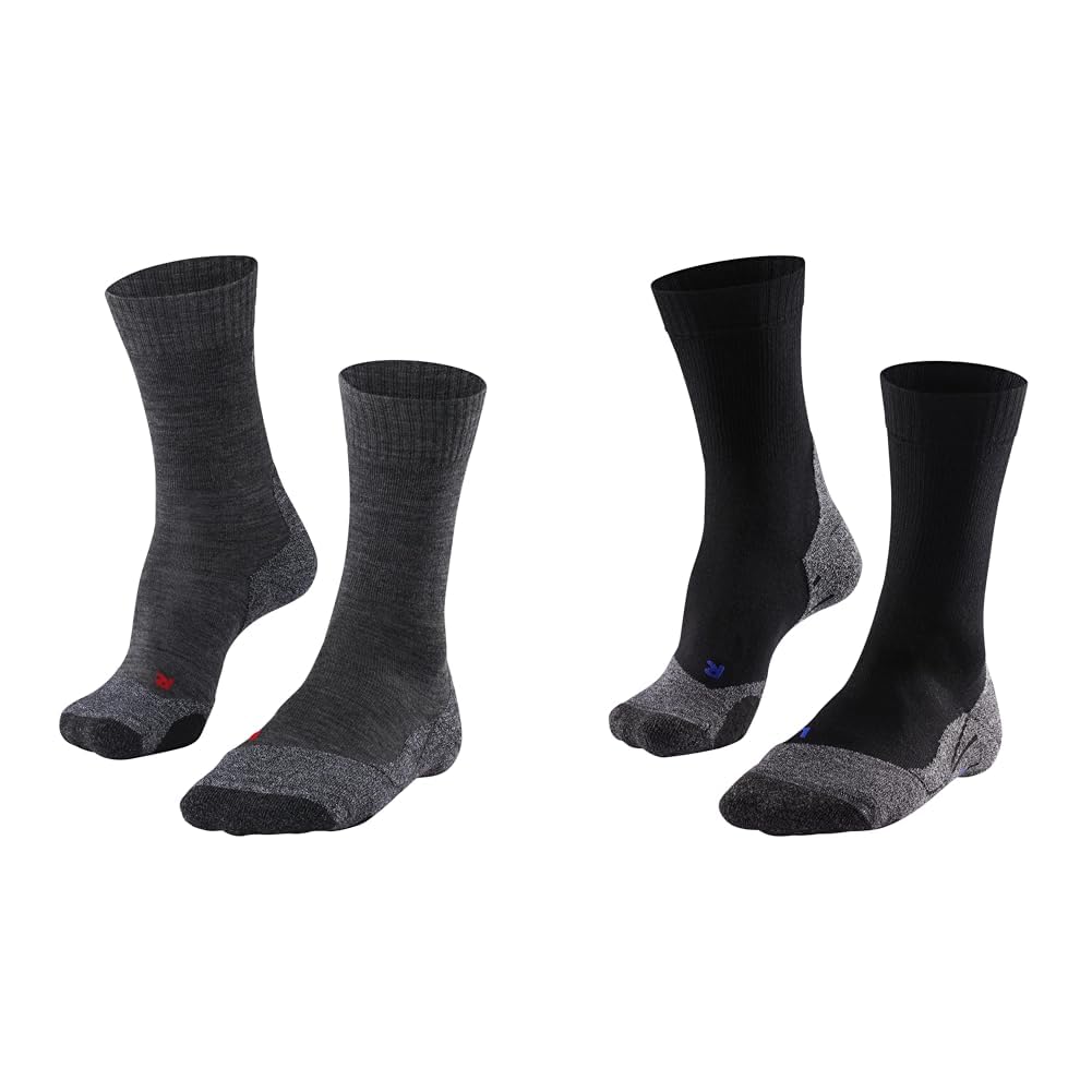 FALKE Herren Wandersocken TK2 Explore M SO Wolle antiblasen dick 1 Paar, Grau & Damen Wandersocken TK2 Explore Cool W SO Funktionsgarn antiblasen dick 1 Paar, Schwarz (Black-Mix 3010), 39-40