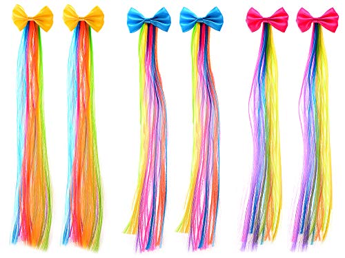 Bevan Cute Bow With Rainbow Wigs Barrettes For Girls Teens Toddlers Kids Party Birthday or Celebrations,Mixed 3 Colors (F0004-3)