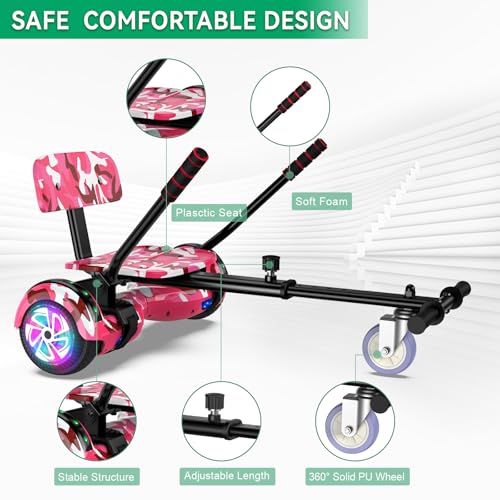Image of Scooter with Seat Attachment for Kids Adults, 6.5'' 8.5''Balancing Scooter with Bluetooth Speakers & Colorful LED Light with kart