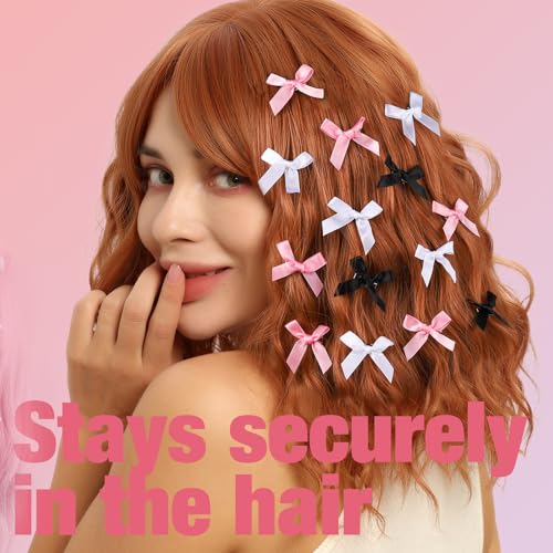 Pinzas para cabello, set de 30 moños rosa, negro y blanco miniatura 5