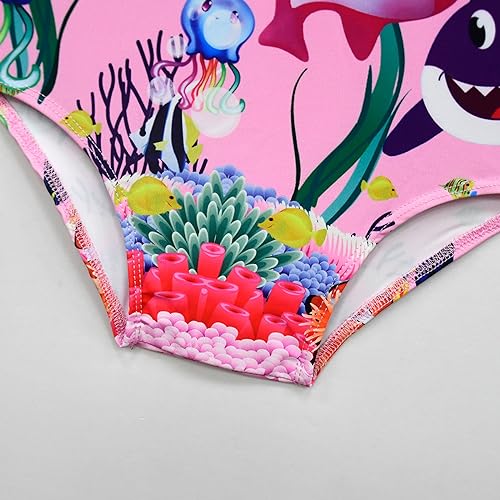 Kids Girls Swimwear,1/2 Piece Swimwear Set 2-9Years Off Shoulder Bikini Set 3D Printing Cute Sharks Bathing Suits for Girls4