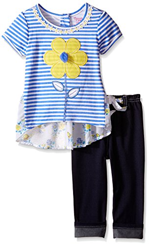 Nannette Little Girls' 2 Piece Flower Top with Chiffon Back and Jegging Set