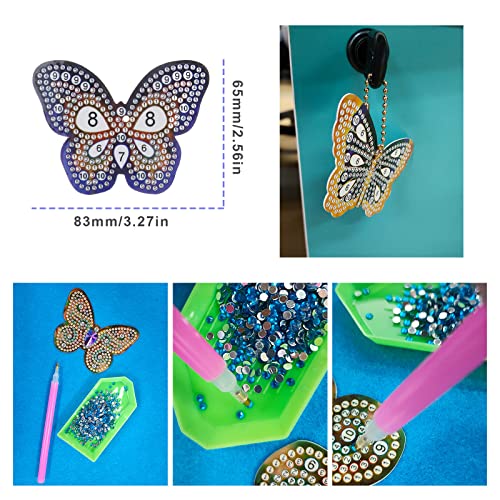 eMagTech 6PCS 5D Rhinestone Painting Butterfly Keychain Set Double Sided Full Drill Rhinestone Key Chain Pendant DIY Arts Crafts Supplies for Purse Backpack Handbag Decor - Image 3