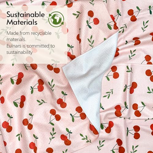 Image of Eulnars Kitchen Towels, 18 inch x 30 inch Dish Towels, Microfiber Tea Towels for Kitchen Drying, Superior Absorbency, Lemon Cherry Series, 2-Pack