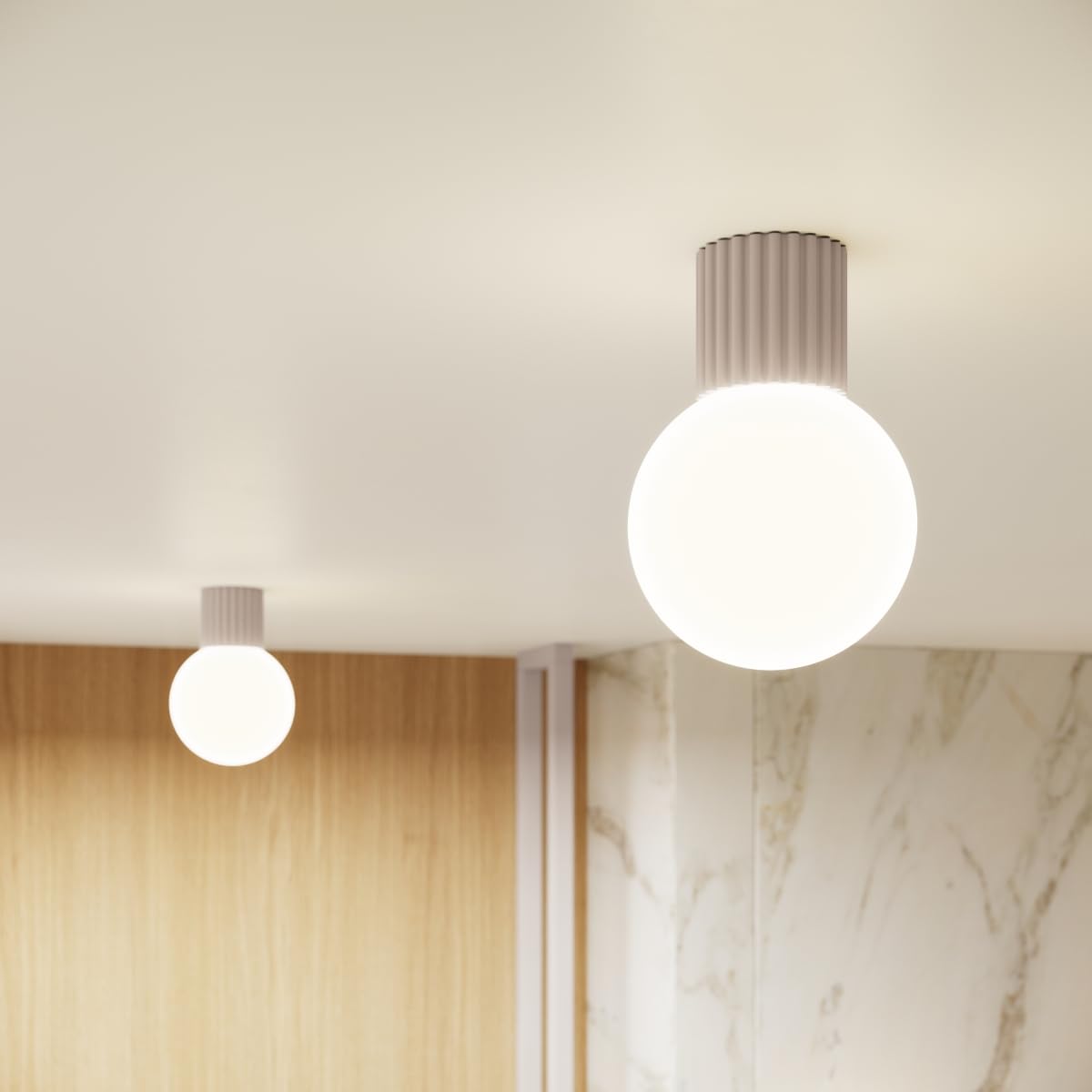 SOLLUX lighting Deckenlampe Deckenleuchte - Deckenstrahler Aluminium Glas -1 Flammig - LED Lampe Glühbirne - Taupe Halo