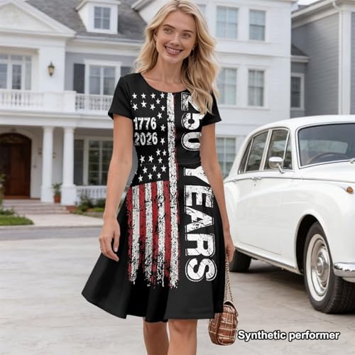 Image of POLERO Women Puffy Swing Elegant Party Midi Dresses Short Sleeve Round Neck A-Line Dress
