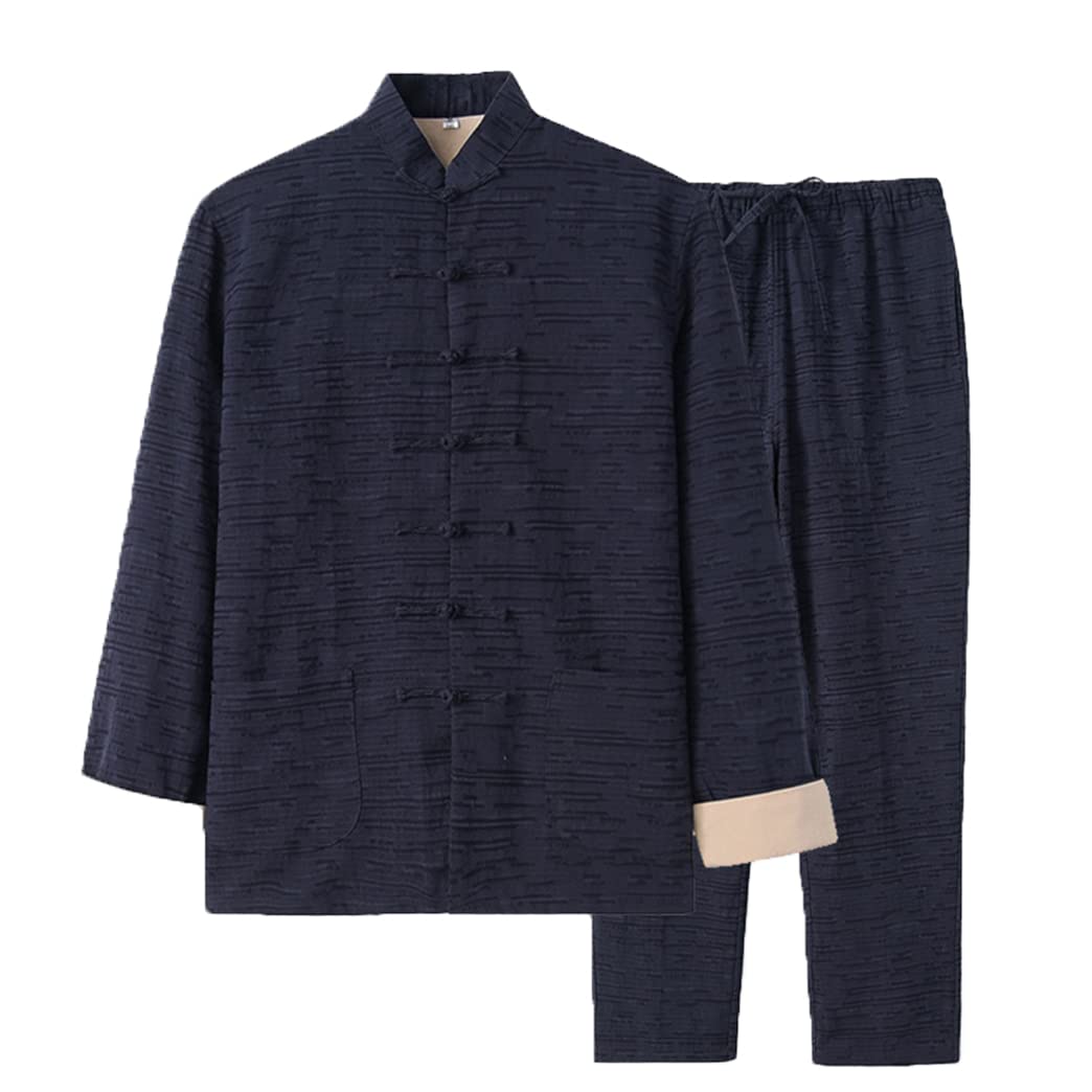 ZHOUXIAO Jacquard Baumwolle Leinen Kung Fu Bekleidung Tang Anzug Langarm Jacken Hosen, Tai Chi Uniform Chinesische traditionelle Kleidung, Zen Meditation Uniform Hanfu Martia
