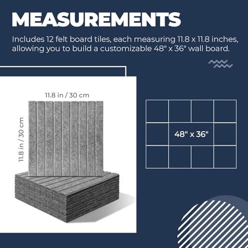 Large Felt Bulletin Board for Wall, 12-Pack 48" x 36" Grey Grooved Felt Board with Adhesive Backing, Cork Alternative Memo Pin Board, Acoustic Fabric Tiles for Home Office, Classroom & Wall Decor - Image 3