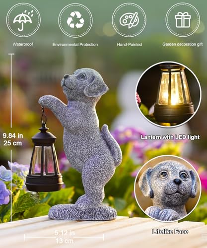 Yeomoo Hund Deko Solarlampen für Außen Garten - Hundfiguren Solar Lichterkette für Aussen Hunde Solar Gartenleuchten - Geschenke für Frauen Mama Männer Gartendeko Balkon Zimmer Terrasse Deko Grau