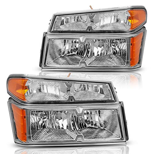 DWVO Headlight Assembly Compatible with 2004-2012 Chevy Colorado/GMC Canyon Chrome Housing Replacement Headlamps with Bumper Lights Driver and Passenger Side