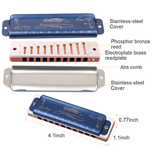 East top Professional Harmonica Blues Key of A 10 Hole 20 Tone Heavy Duty with Case & Cleaning Cloth for Professional Player, Beginner by Eison-East Top,Blue,Best Gift - Les Beatles, Paul McCartney, John Lennon, RIngo Starr, George Harrison East top Professional Harmonica Blues Key of A 10 Hole 20 Tone Heavy Duty with Case & Cleaning Cloth for Professional Player, Beginner by Eison-East Top,Blue,Best Gift – Image 6
