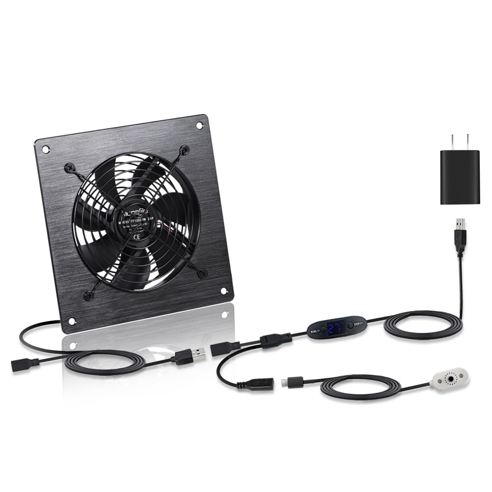 6-Inch (120mm) Temperature-Controlled Silent Cooling Fan - USB/DC, 5V/12V Dual Voltage, 10-Speed Adjustable, Ideal for AV Cabinets, Server Racks & Greenhouses