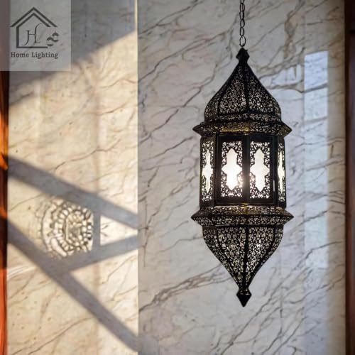 Image of Moroccan Glass & Steel Hanging Pendant Light Lamp Diwali Decoration for Home Decoration (Free Bulb)
