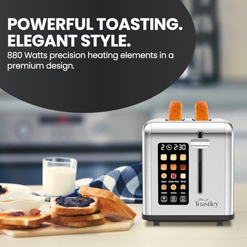Smart Toaster 2 Slice with Touchscreen Control, Wide Slots, Extra Lift, Defrost & Timer, 880W, Silver Stainless Steel - Image 6