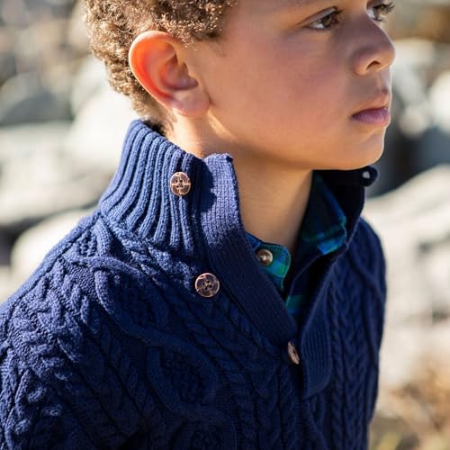 Image of Hope & Henry Boys' Mock Neck Cable Sweater with Button Placket