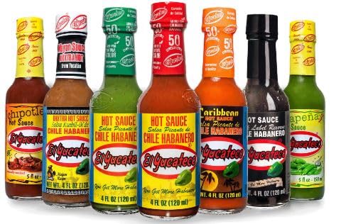 El Yucateco - Pack salsas - Rojo y verde habanero Xxxtra Caribbean Negra Chipotle Jalapeño! Total 7 salsas!