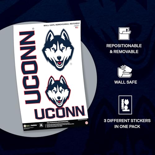 Autocollant UConn Huskies WallStix vinyle amovible 28x43 cm