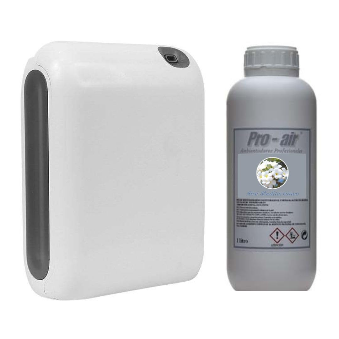 Pro Nebulizer Slim Programmabile Diffusore di aromi con intensità regolabile per casa ufficio e lavoro con essenza 500 ml (Aire Mediterraneo, Nebulizzatore + Essenza)