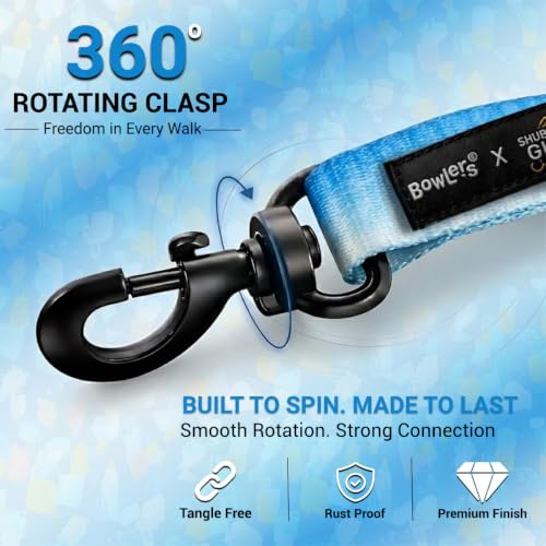 Image of Bowlers Dog Leash for Small, Medium & Large Dogs | Blue & White Design | Durable Nylon Pet Walking Lead | Strong Metal Hook | Comfortable Grip