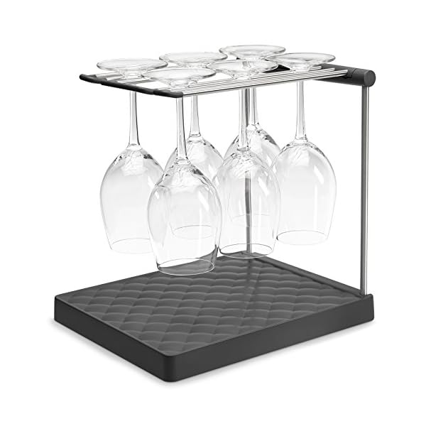 KOHLER Collapsible Wine Glass Holder or Drying Rack. Collapsible to 1.25", Holds Up To 6 glasses, Charcoal