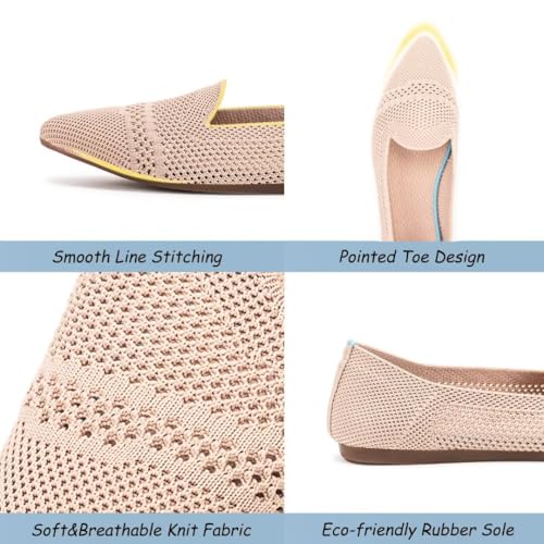 Image of Frank Mully Women's Casual Loafer Flats Slip On Loafer Shoes Comfortable Knit Flat Shoes Classics Pointy Toe Loafer Flats,for Work,Travel