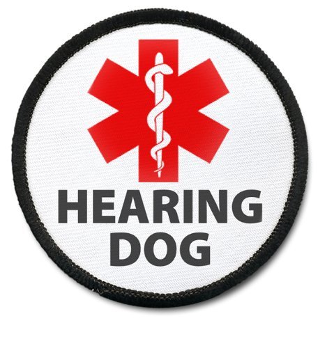 Creative Clam Hearing Dog Black Rim Medical Alert 2.5 Inch Sew-on Patch
