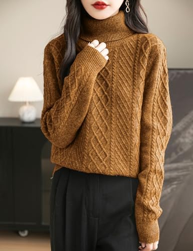Women's 100% Merino Wool Sweater 2025 Fall Winter Turtleneck Warm Soft Casual Long Sleeve Knitted Sweater4