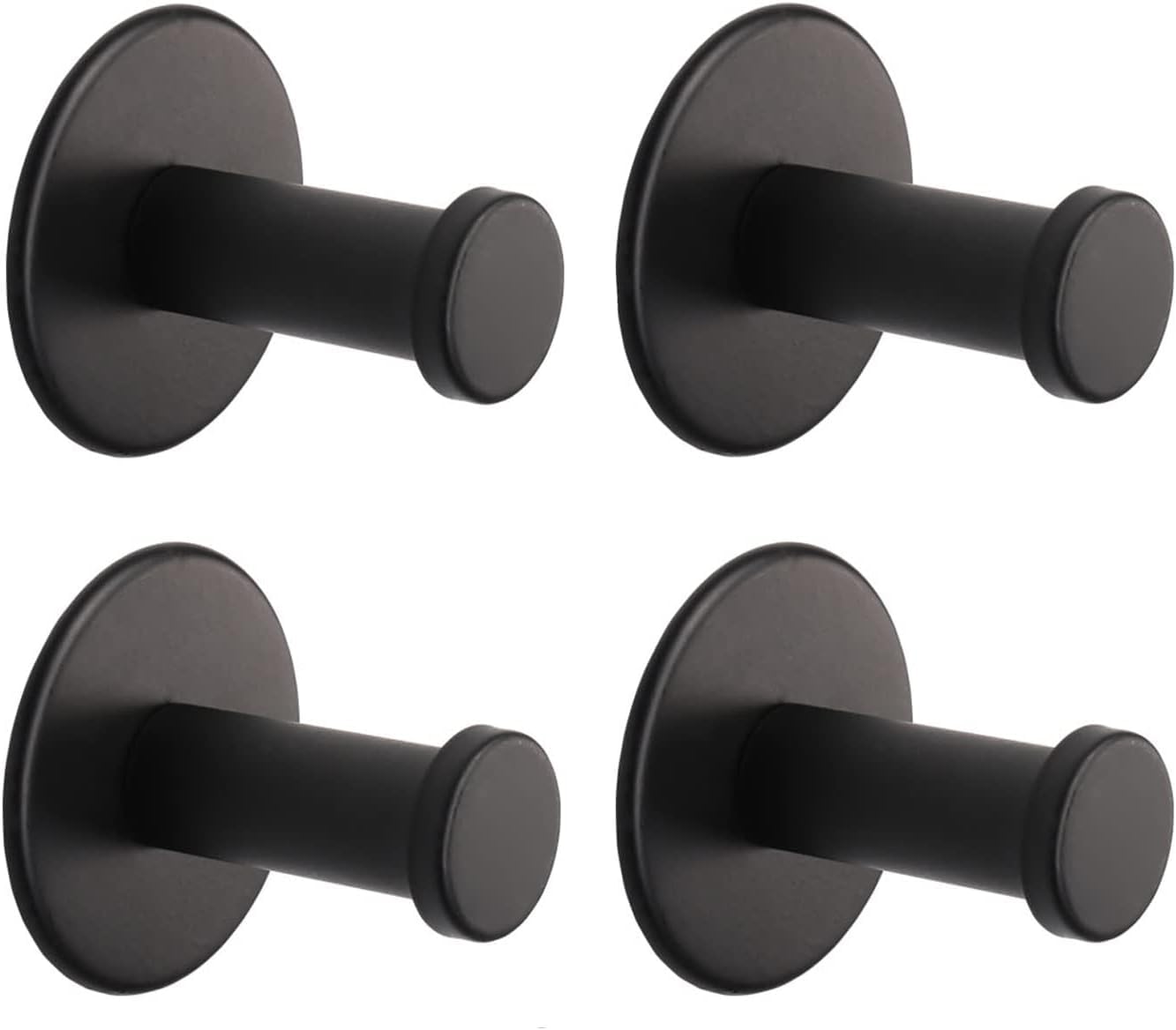 JIALTO 4 pcs Self-Adhesive Stainless Steel Hooks: Heavy-Duty Wall Hangings, Waterproof & Drill-Free - Strong Towel, Coat, and Kitchen Hooks for Bathroom and Kitchen (Round Black Towel Hook)