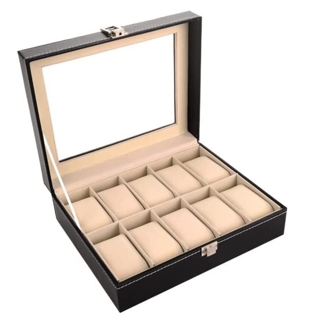 QUSYZD Watch Case Watch Roll Watch Box for Men 10 Slots Wooden Watch Display Storage Box Case with Removable Cushions Watch Organizer Watch Box Watch Winder,