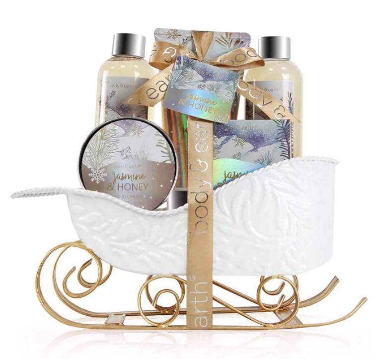 Body & Earth Jasmine & Honey Bath and Body Christmas Gift Sets for Women - Bubble Bath, Lotion, and More in Reusable Tub | Great Holiday or Special Occasion Gift-image-17
