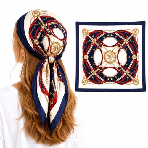 Image of Silk Like Head Scarf for Women Stylish Bandanas for Women Vintage Hair Scarf Wrap and Sleeping, Boho Floral Print Square Bandana Gift