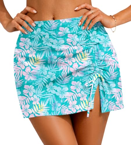 Image of AOBUTE Women UPF 50+ High Waisted Swim Skirt Side Slit Drawstring Beach Cover Up (No Lining)