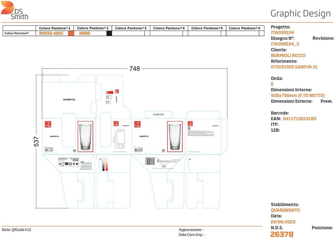 Bormioli 6 Savoy glass glasses 31 Cl