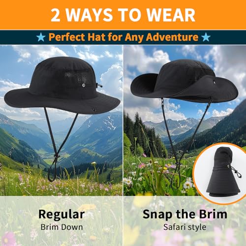 Image of Home Prefer UPF50+ Mens Sun Hat Wide Brim Womens UV Protection Beach Bucket Hat for Fishing Hiking Snap Up Cowboy Hat