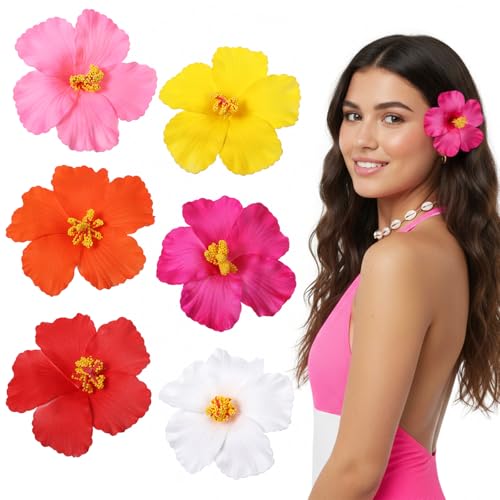 Dplolng 6 Pcs Hawaiian Flower Hair Clips Plumeria Hibiscus Hair Clip Artificial Flower Clips for Hawaiian Vacation Beach Seaside Wedding Party