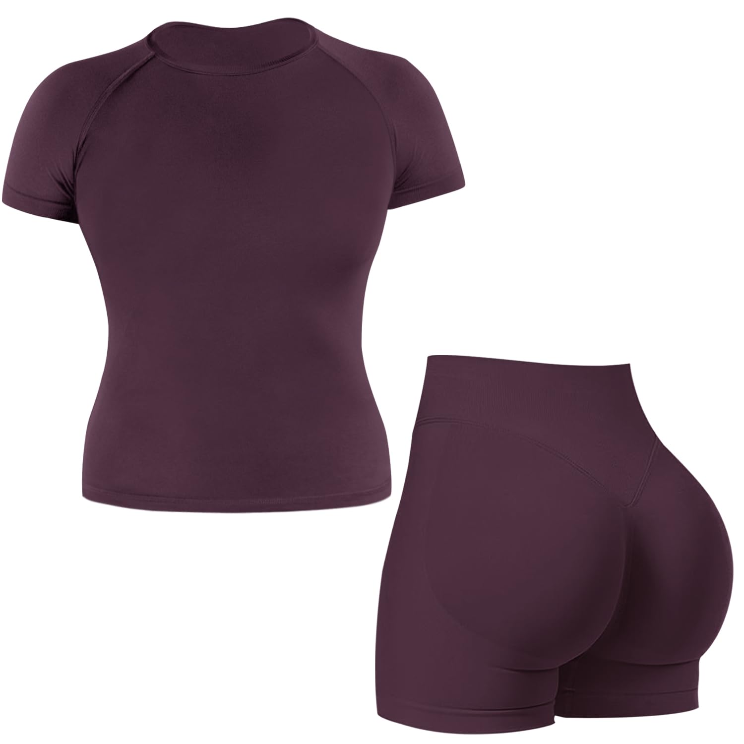 JN JANPRINT Ensemble de sport 2 pièces sans couture pour femme avec haut à manches courtes, short froncé dissimulé, tenue de yoga