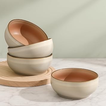 Ava Nord Stoneware Ceramic Cereal Bowls Set of 4 | 600ml | Sage Ash | Lead-Free, Cadmium-Free, Microwave and Dishwasher Safe, For Soup Salad Rice Dessert Ice Cream, Nordic Design, Terracotta