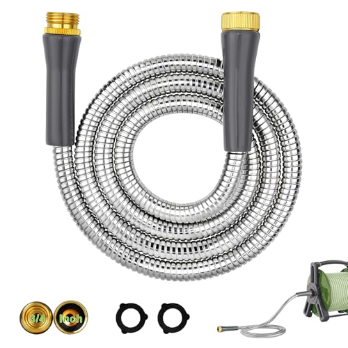 Short Metal Water Hose 6ft Stainless Steel Garden Hose with Male & Female Connectors Kink-Free Leakproof Flexible Hose Extension Adapter Water Pipe Extender for Hose Reel Yard Lawn RV Outdoor Faucet