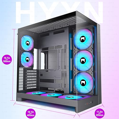 Image of H2 (2026) HYXN ATX PC Case, Pre-installed 8 PWM ARGB Fans (6X140mm,2X120mm), Large Dual-Chamber ATX Mid-Tower Airflow Computer Case, Gaming PC Case, 420mm Radiator Support, Type-C 3.2 (Black RGB)