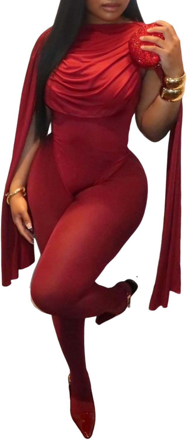 Ryehack Sexy Two Piece Outfits for Women Cap Sleeve Cowl Neck Bodysuit Top and Mesh Tights Set Jumpsuits Night Club Outfits