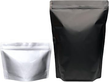 50 Pack 10x14 Inches Matte Black Mylar Stand Up Bags & 50 Pack 7.5 Mil 8.5x6.5 Inches Glossy Silver Mylar Stand Up Bags - Bundle Product