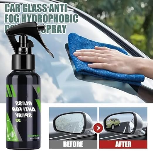 Image of Oil Film Cleaning Brush & Car Glass Cleaner Anti-Fog Spray | Windshield Defogger & Stain Remover for Interior & Exterior | Anti-Mist, Oil Stain Remover for Car Windows, Mirrors & Glass (1, red)
