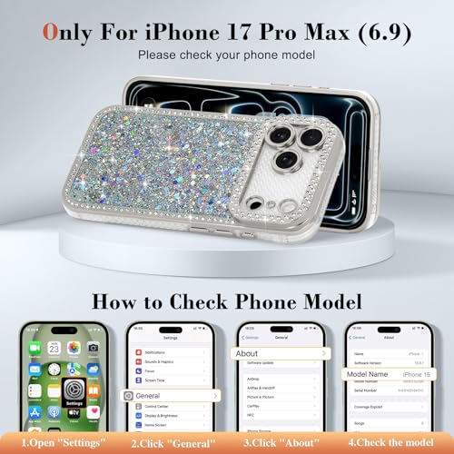 Lafunda for iPhone 17 Pro Max Case Glitter, Luxury Shiny Bling Sparkly Bumper Cover with Crystal Diamonds for Women Girls Soft Slim Shockproof Protective Phone Case for iPhone 17 Pro Max 6.9", Sliver by Lafunda - Used condition - Image 2